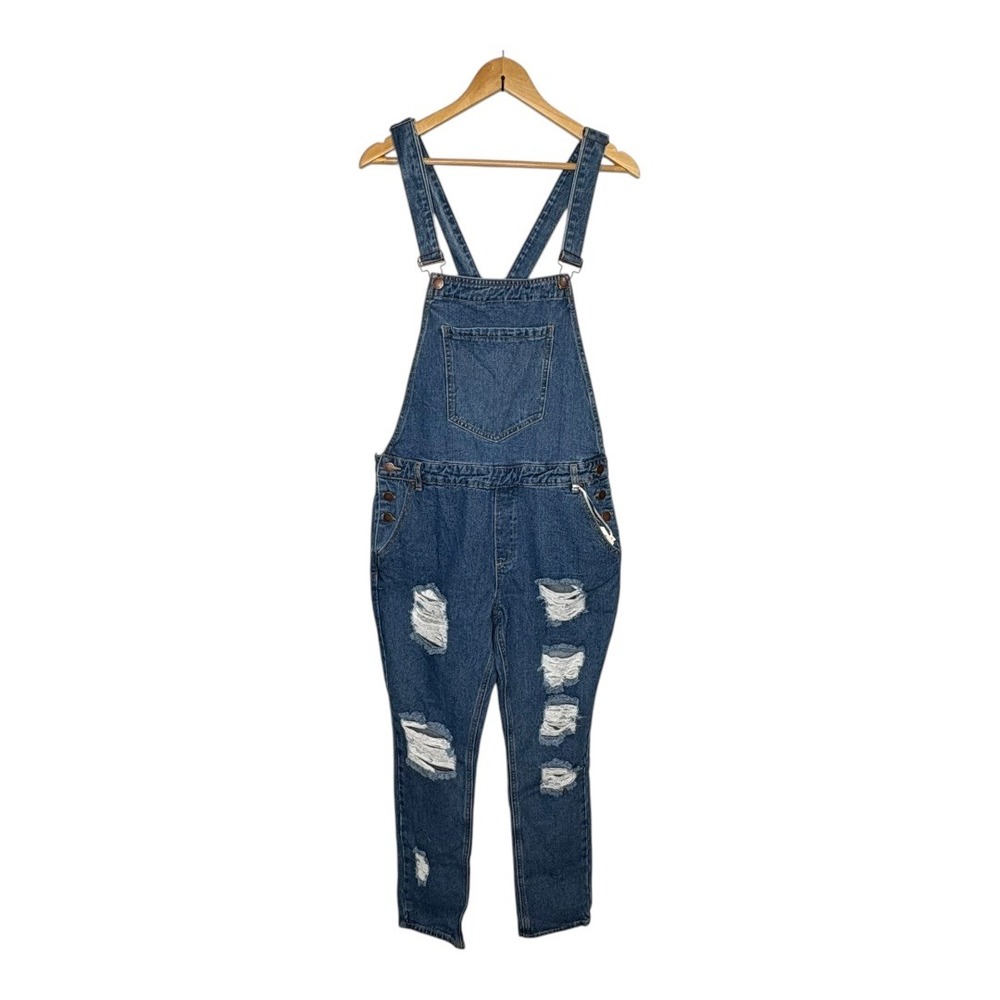 Iris Jeans Modern Vintage Overalls Distressed Denim Bib Dungarees Size Large NWT